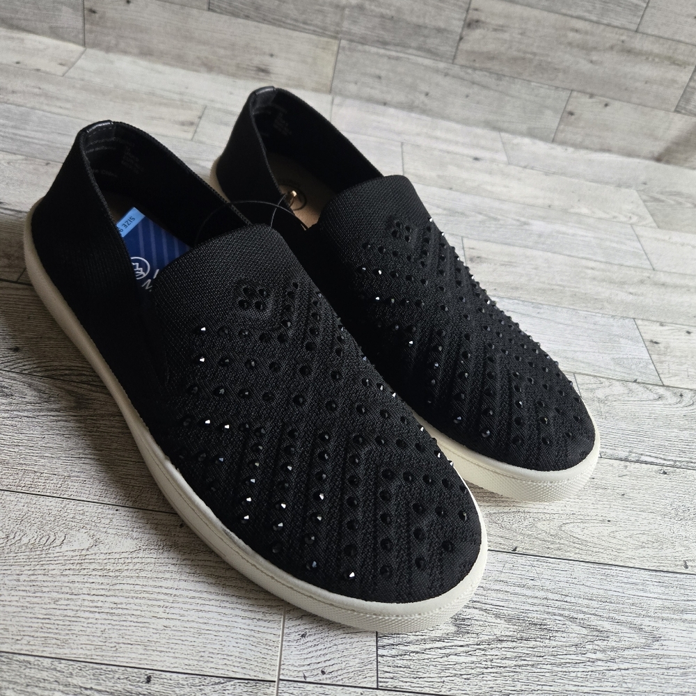 NWT - White Mountain Footwear Black Rhinestone Slip On Sneakers, Size 9